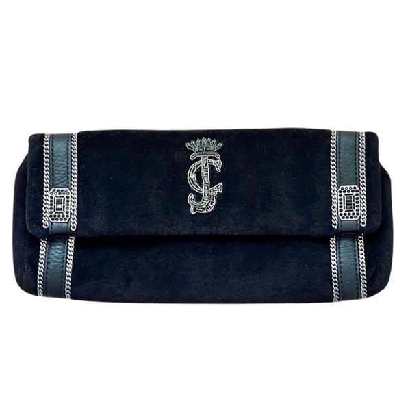 Juicy Couture Suze Chain Velour Clutch‎ Black Y2K Beaded Bedazzled NEW